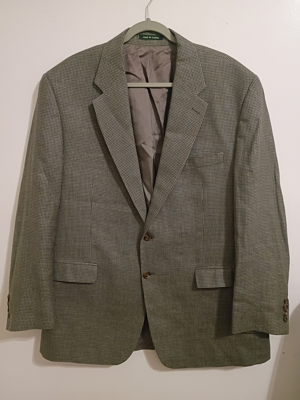 Ralph Lauren Men's Houndstooth Sport Coat - Tan/Blue Silk Blend Sz 46R